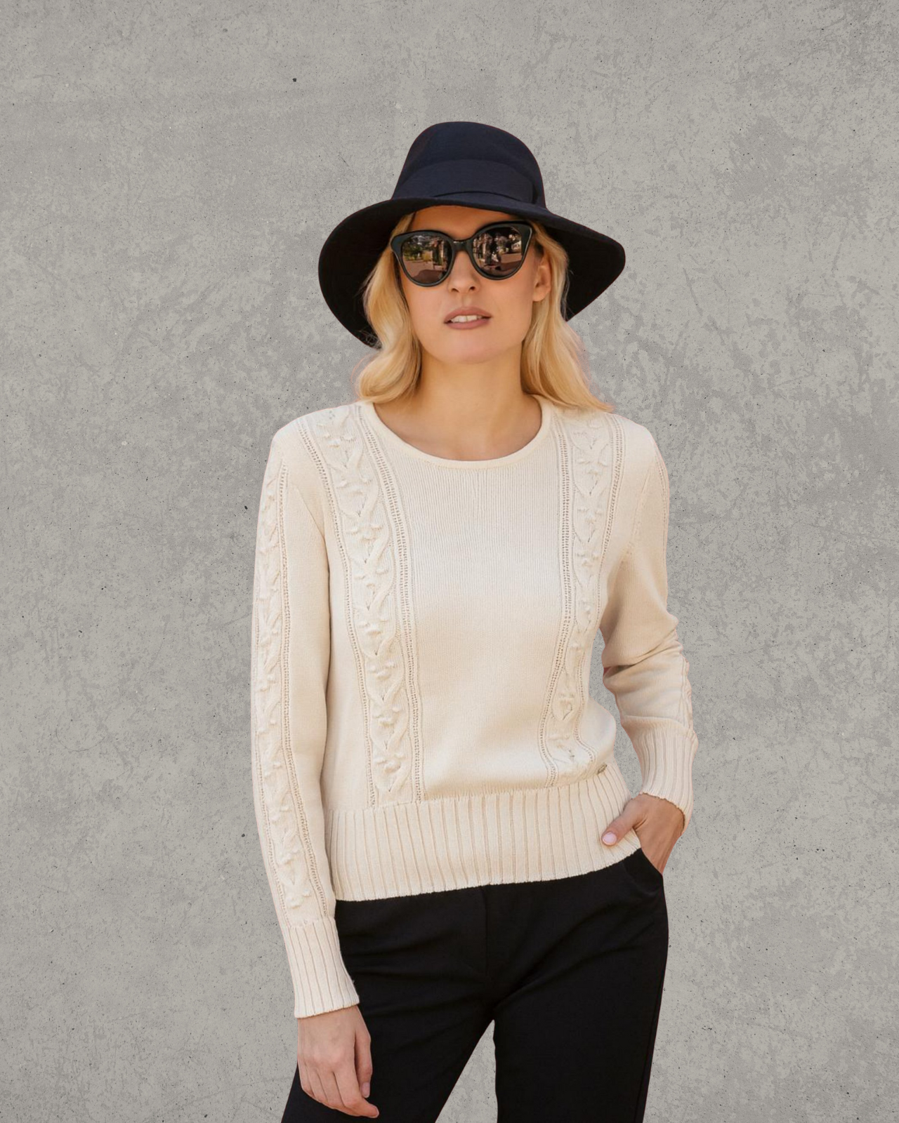 Μπλούζα Albertini – Πλεκτή Off-White με Πλεξούδες DR538M